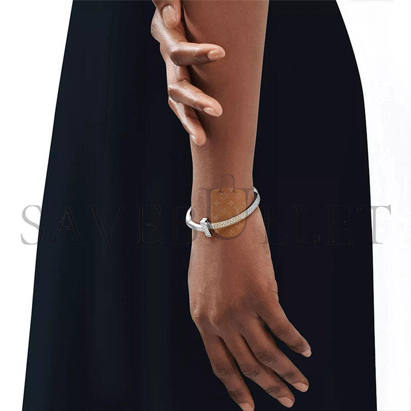 TIFFANY TT1 WIDE DIAMOND HINGED BANGLE IN WHITE GOLD 68127394